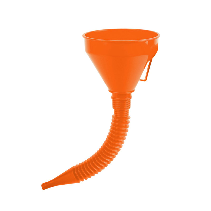 QM启明塑料14.5cm加长伸缩软管厚滤网车用橘色长漏斗